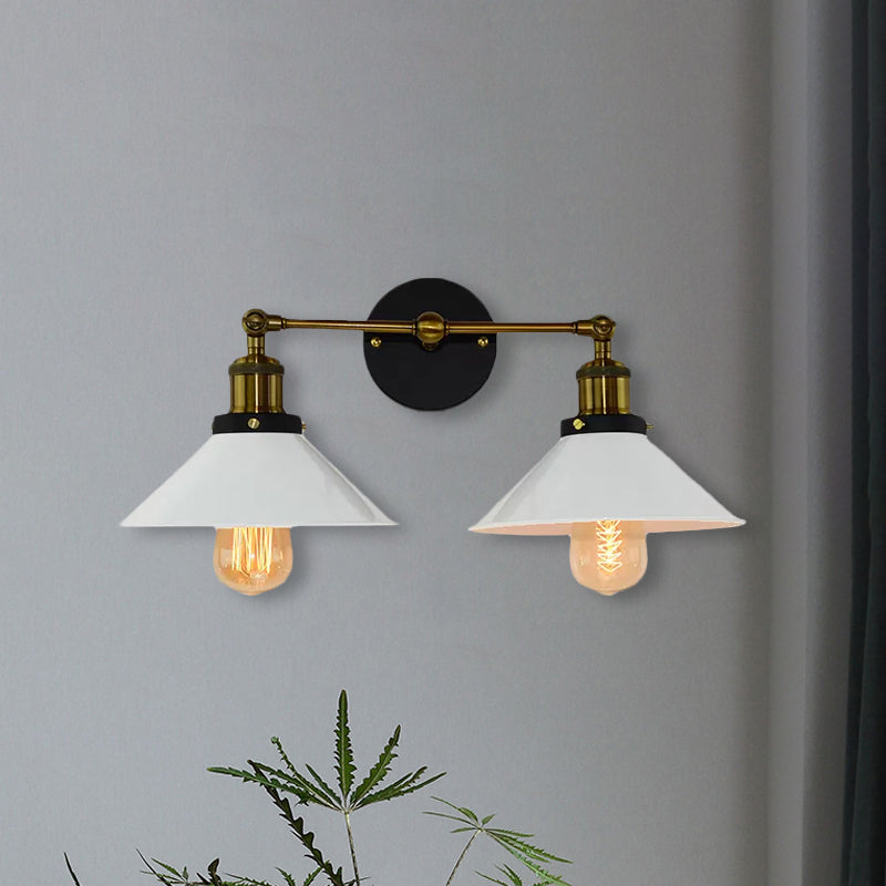 Industrial Stylish Metal Wall Sconce Lighting For Living Room - 2 Heads Light With Conical Shade In