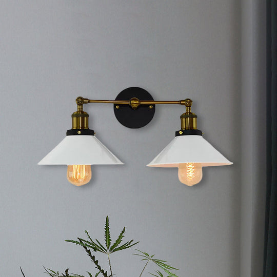 Industrial Stylish Metal Wall Sconce Lighting For Living Room - 2 Heads Light With Conical Shade In