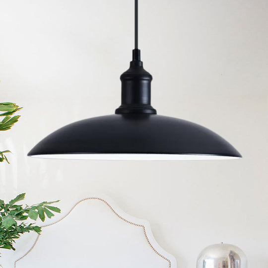 Retro Style Farmhouse Pendant Light: 13"/16", Hanging Ceiling Fixture, Metal Bowl Shade, 1 Bulb, Black