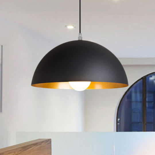 Retro Style Metallic Pendant Lamp - 12"/16" Width, Black Finish Dome Shade - Indoor Ceiling Fixture