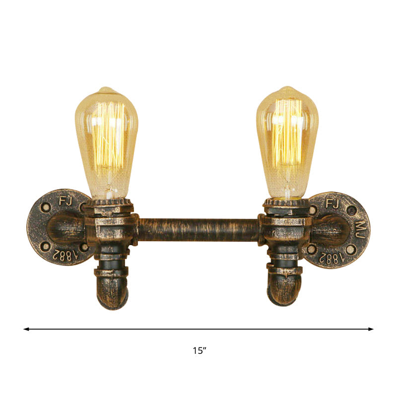 Industrial Aged Brass 2-Light Wall Sconce With Rustic Wrought Iron Design - Exposed Mount