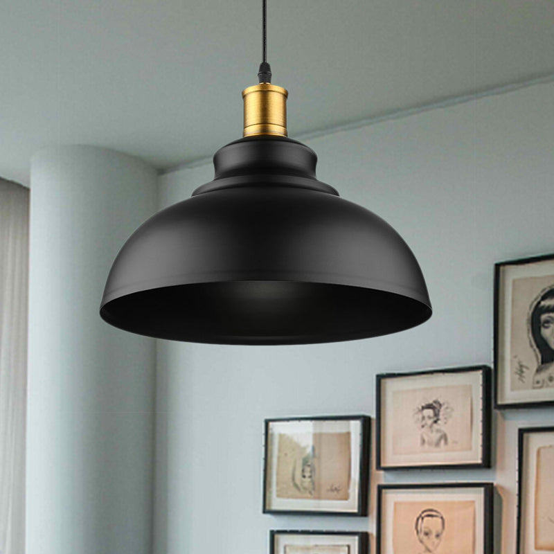 Adjustable Cord Black/White Retro Metal Dome Shade Ceiling Pendant - 1 Bulb Hanging Fixture in 12"/14"/16" W