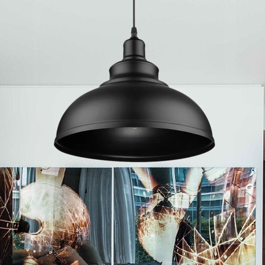 Adjustable Cord Pendant with Metal Dome Shade in Retro Black/Gray - 12"/14"/16" W