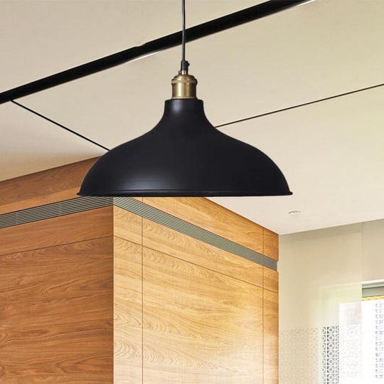 Black Metal Ceiling Pendant - Loft Style Dining Table Light Fixture with Domed Shade and 1 Light