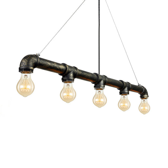 Industrial Metal Pendant Lamp With Bare Bulb - 5 Antique Brass Ceiling Light For Living Room Island