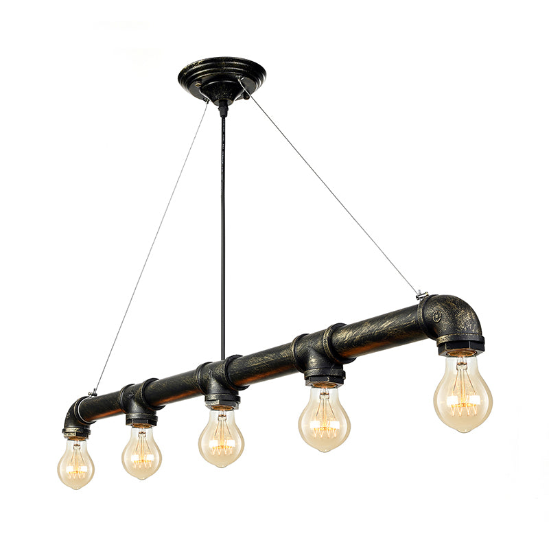 Industrial Metal Pendant Lamp With Bare Bulb - 5 Antique Brass Ceiling Light For Living Room Island