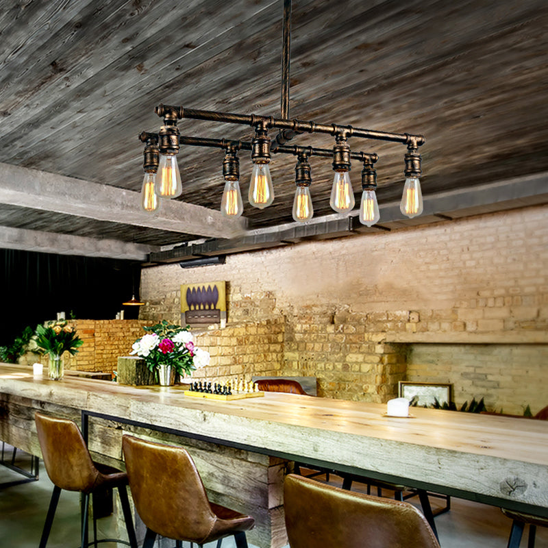 Industrial Bronze Pendant Lamp With 8-Light Pipe Island Design Perfect For Restaurants