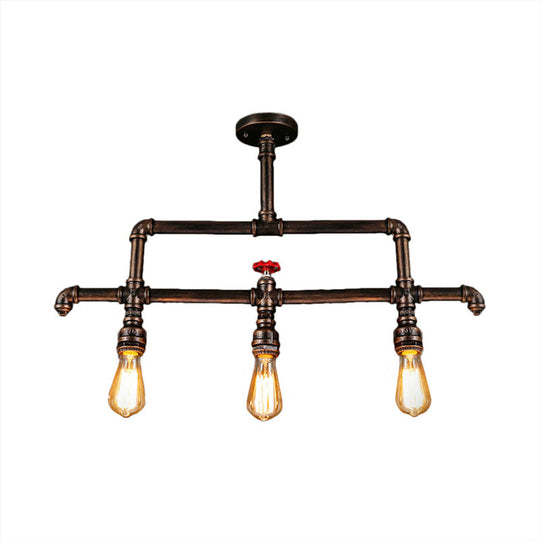 Steampunk Bronze 3-Light Linear Pendant With Pipe And Valve Decoration For Island Lighting