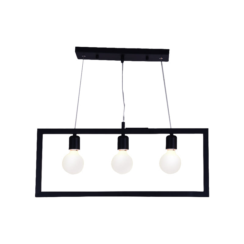 Industrial Style Rectangular Pendant Light With Black Metal Frame - 3/5 Lights Ceiling Hanging