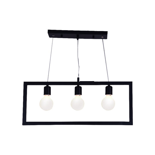 Industrial Style Rectangular Pendant Light With Black Metal Frame - 3/5 Lights Ceiling Hanging