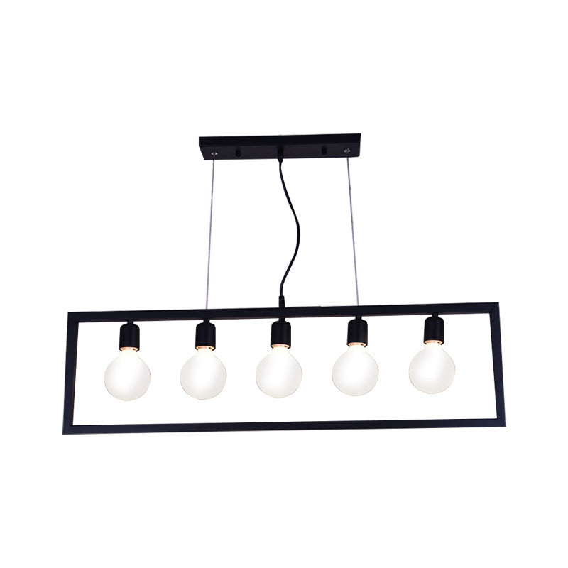 Industrial Style Rectangular Pendant Light With Black Metal Frame - 3/5 Lights Ceiling Hanging