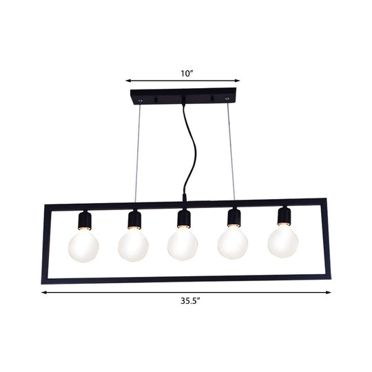 Industrial Style Rectangular Pendant Light With Black Metal Frame - 3/5 Lights Ceiling Hanging