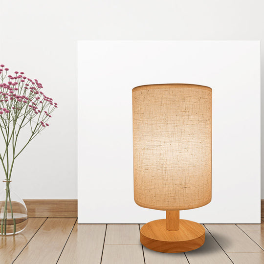 Retro-Style Bedroom Table Lamp: 1-Head White Light With Cylindrical Fabric Shade