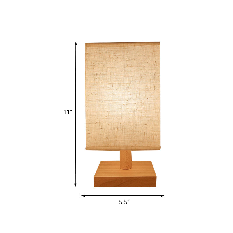 Country Style White Fabric Table Lamp With Wooden Base - Rectangular Shape Bedroom Lighting