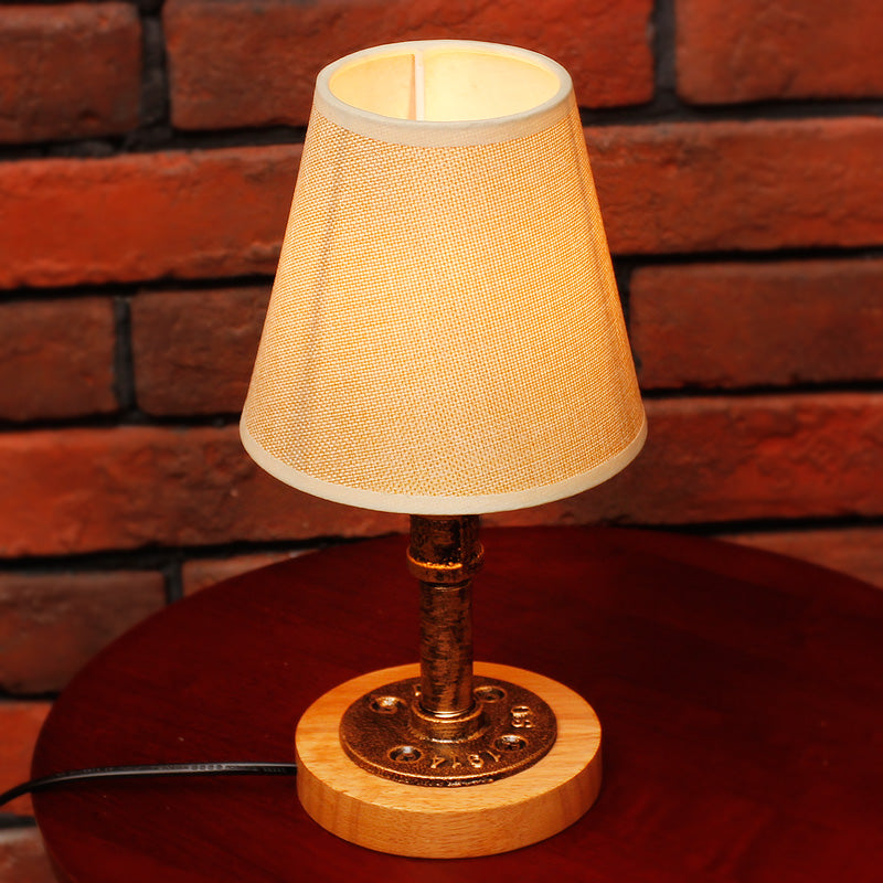 Rustic Industrial Cone Table Light - Dimmable Fabric And Iron Standing Lamp With 1 Head For Bedside