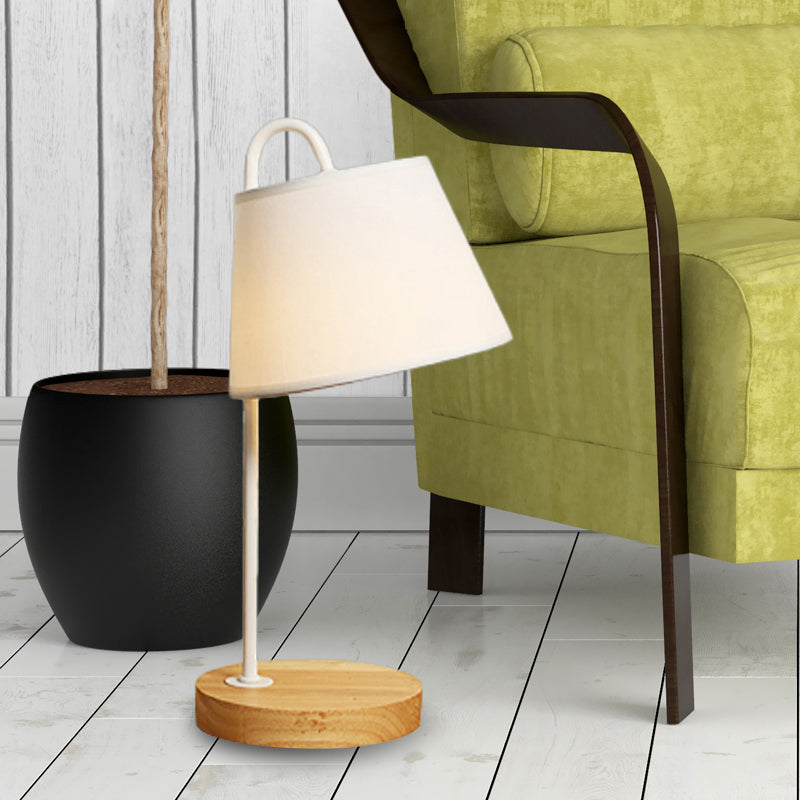 Modern Tapered Shade Desk Light With Wooden Base - 1 Reading Lamp For Bedroom In Black/White White