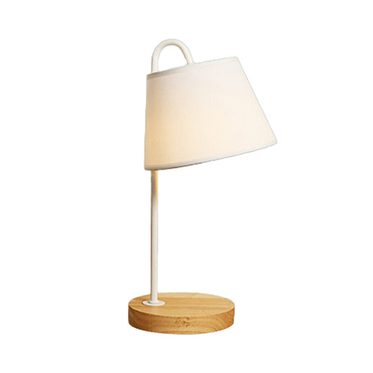 Modern Tapered Shade Desk Light With Wooden Base - 1 Reading Lamp For Bedroom In Black/White