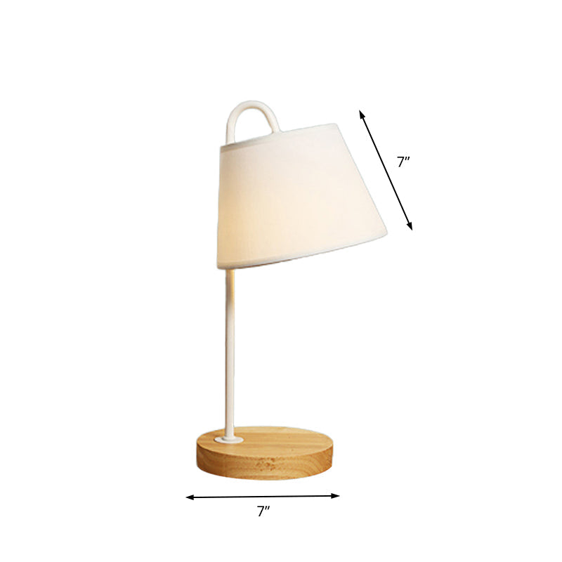 Modern Tapered Shade Desk Light With Wooden Base - 1 Reading Lamp For Bedroom In Black/White