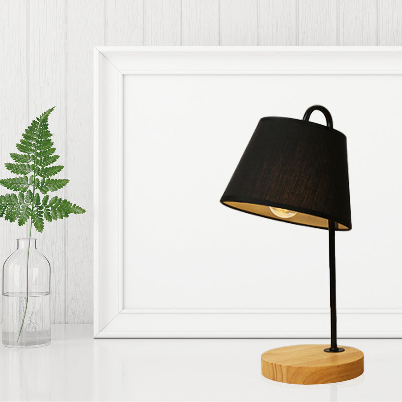 Modern Tapered Shade Desk Light With Wooden Base - 1 Reading Lamp For Bedroom In Black/White