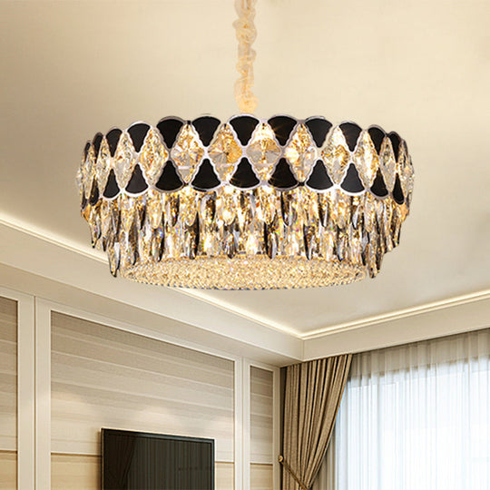 Modern Crystal 12-Head Black Chandelier Pendant Light Kit For Living Rooms