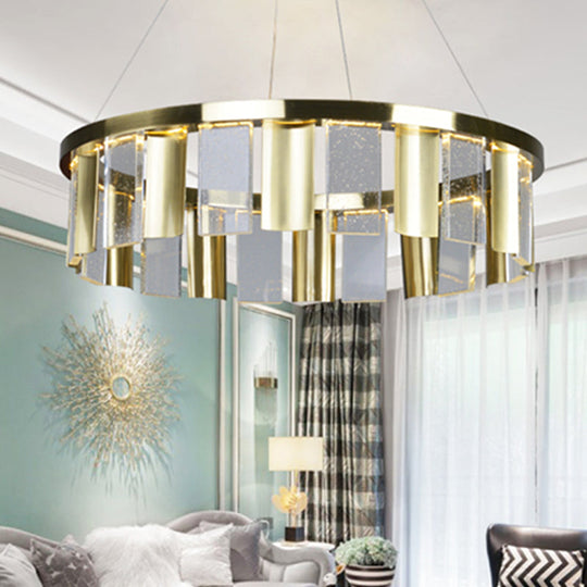 Contemporary Crystal LED Pendant Light - Round Drawing Room Ceiling Chandelier (Gold)