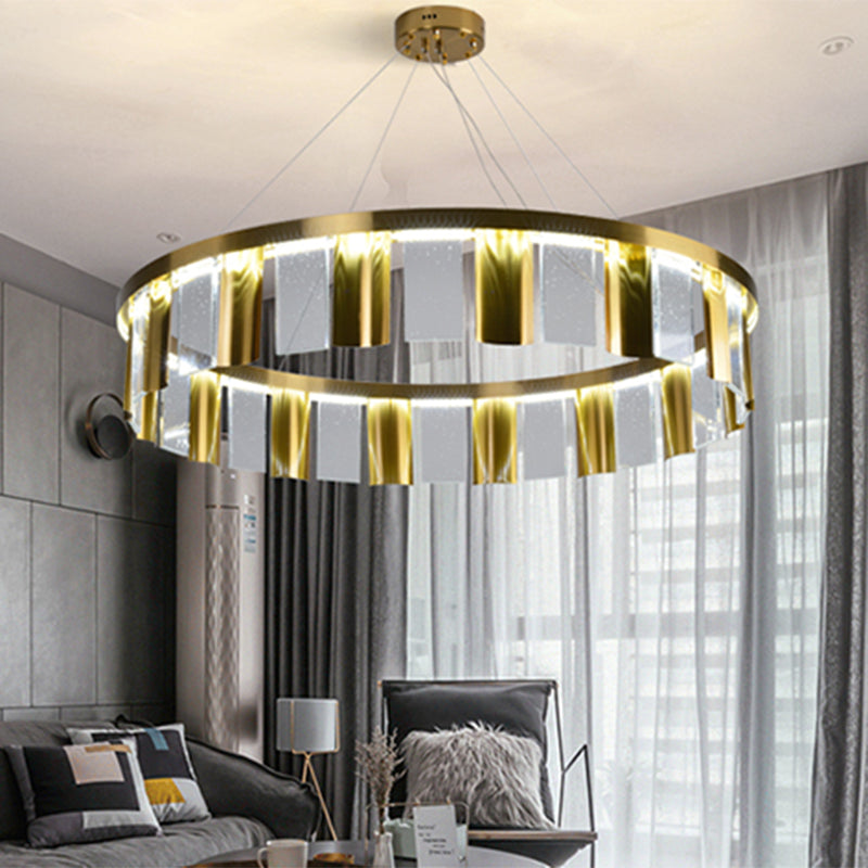 Contemporary Round Crystal Led Ceiling Pendant Light - Gold Chandelier For Drawing Room