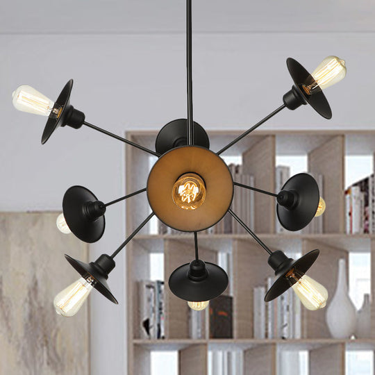 Modern Black Flare Shade Chandelier with Sputnik Design - 9/12/15 Light Fixture for Living Room Ceiling