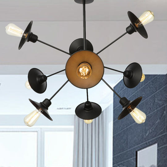 Modern Black Flare Shade Chandelier with Sputnik Design - 9/12/15 Light Fixture for Living Room Ceiling