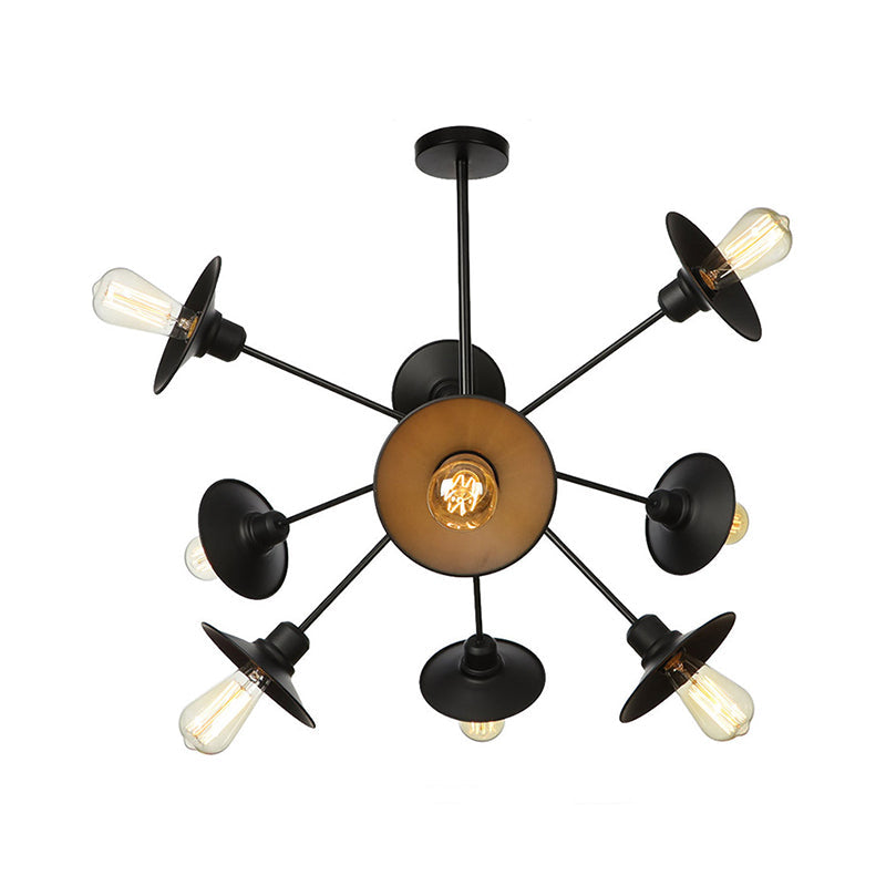 Sleek Black Flare Shade Chandelier - Factory Metal 9/12/15 Lights Elegant Ceiling Light With Sputnik