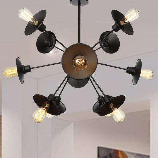 Modern Black Flare Shade Chandelier with Sputnik Design - 9/12/15 Light Fixture for Living Room Ceiling