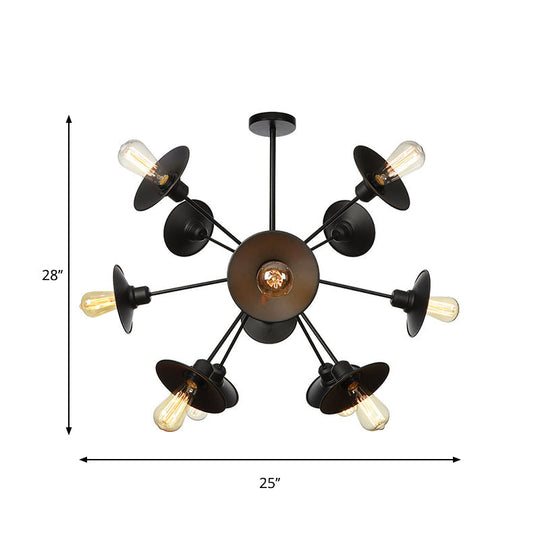 Modern Black Flare Shade Chandelier with Sputnik Design - 9/12/15 Light Fixture for Living Room Ceiling