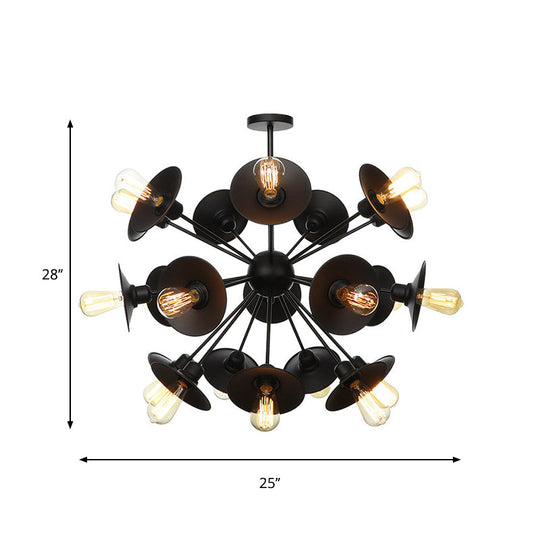 Modern Black Flare Shade Chandelier with Sputnik Design - 9/12/15 Light Fixture for Living Room Ceiling