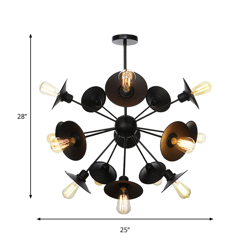 Modern Black Flare Shade Chandelier with Sputnik Design - 9/12/15 Light Fixture for Living Room Ceiling