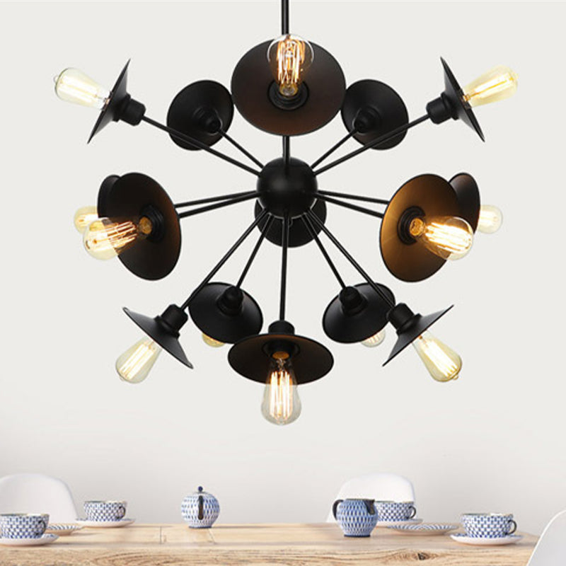 Modern Black Flare Shade Chandelier with Sputnik Design - 9/12/15 Light Fixture for Living Room Ceiling