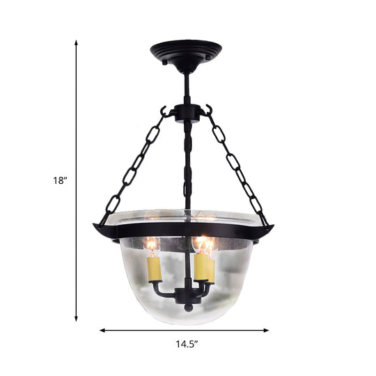 Industrial Clear Glass Pendant Chandelier With Chain - 3-Light Black Hanging Fixture