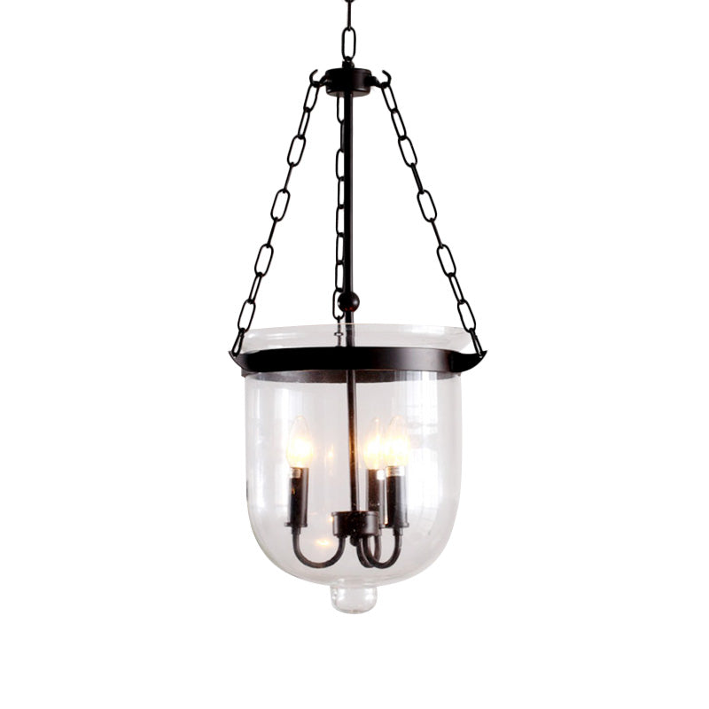 Industrial Clear Glass Pendant Chandelier With Chain - 3-Light Black Hanging Fixture