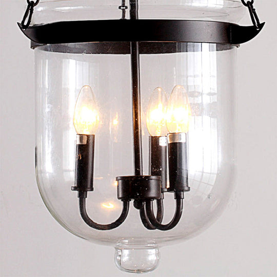 Industrial Clear Glass Pendant Chandelier With Chain - 3-Light Black Hanging Fixture