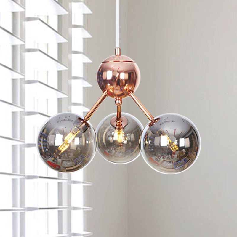 Vintage Copper Chandelier with Clear/Amber Glass Orb Shades - 3/9/12 Lights, Branch Design - 13"/27.5"/34" W