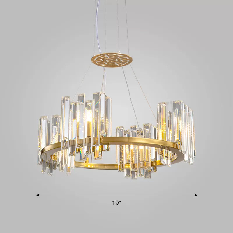 Gold Modern Crystal Cubic Ceiling Lamp with Annular Chandelier Design