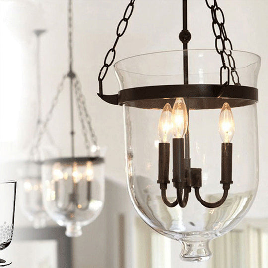 Birdun - Industrial 3-Light Suspension Chandelier with Clear Glass Urn Shade