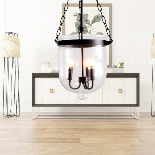 Birdun - Industrial 3-Light Suspension Chandelier with Clear Glass Urn Shade