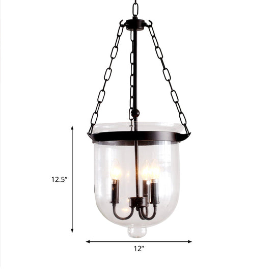 Birdun - Industrial 3-Light Suspension Chandelier with Clear Glass Urn Shade