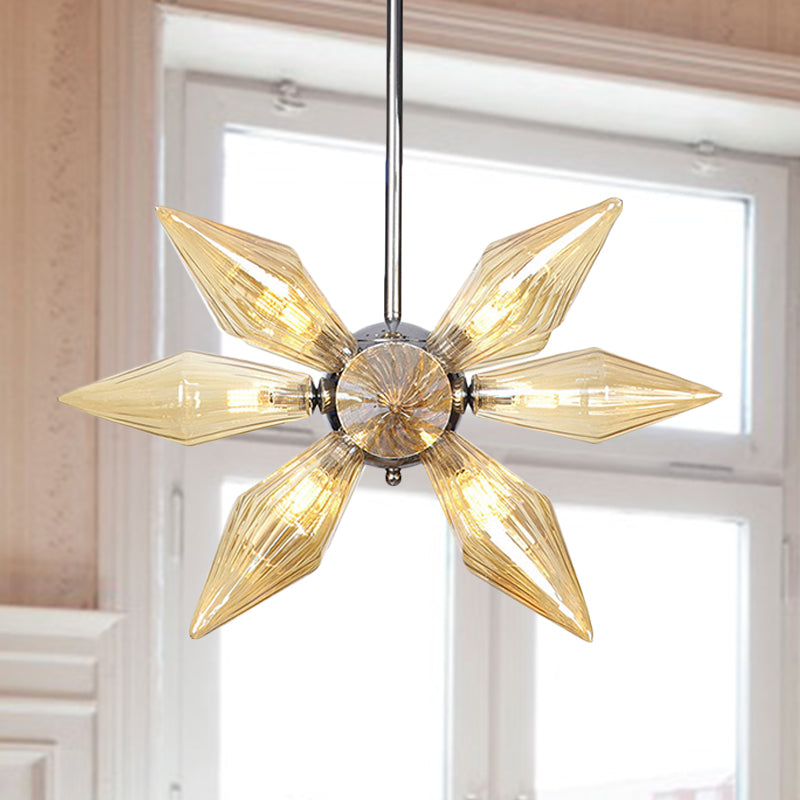 Diamond Clear/Amber Glass Chandelier - Industrial Kitchen Pendant Lighting Fixture (9/12/15 Heads) in Chrome/Gold