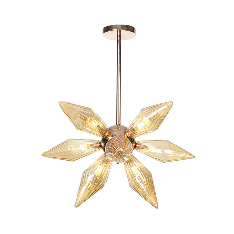 Diamond Clear/Amber Glass Chandelier - Industrial Kitchen Pendant Lighting Fixture (9/12/15 Heads) in Chrome/Gold