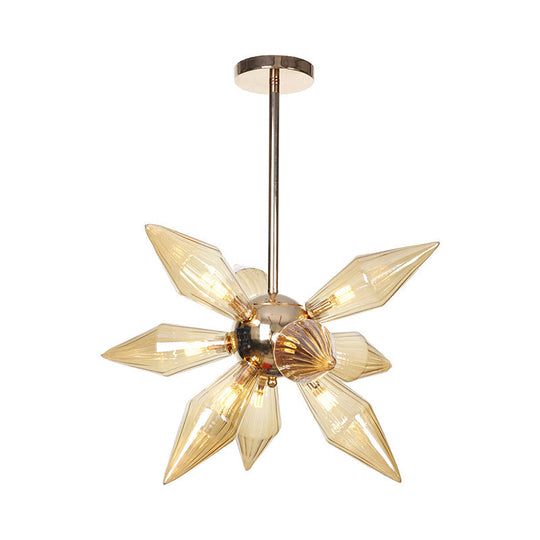 Diamond Clear/Amber Glass Chandelier - Industrial Kitchen Pendant Lighting Fixture (9/12/15 Heads) in Chrome/Gold