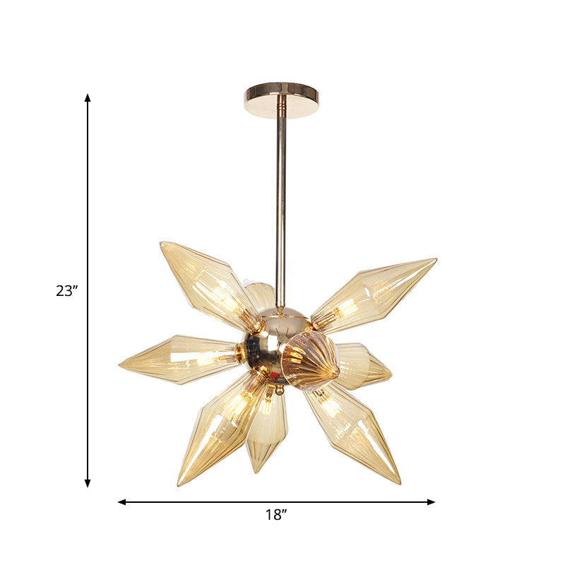 Diamond Clear/Amber Glass Chandelier - Industrial Kitchen Pendant Lighting Fixture (9/12/15 Heads) in Chrome/Gold