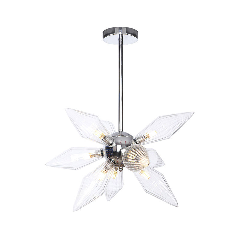 Diamond Clear/Amber Glass Chandelier - Industrial Kitchen Pendant Lighting Fixture (9/12/15 Heads) in Chrome/Gold