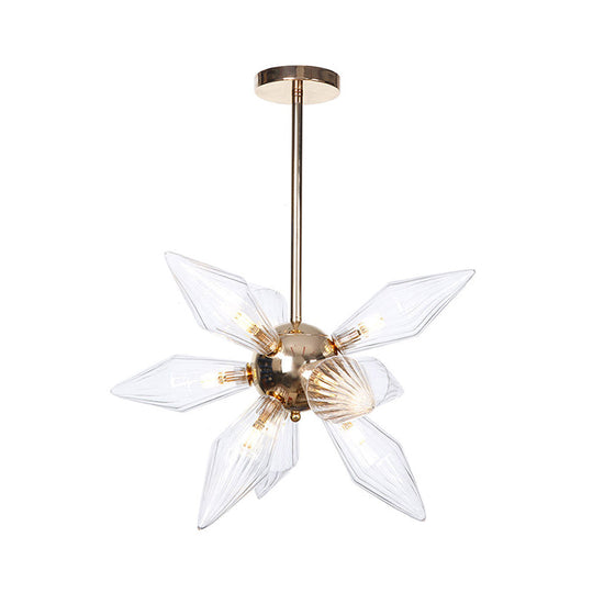 Diamond Clear/Amber Glass Chandelier - Industrial Kitchen Pendant Lighting Fixture (9/12/15 Heads) in Chrome/Gold