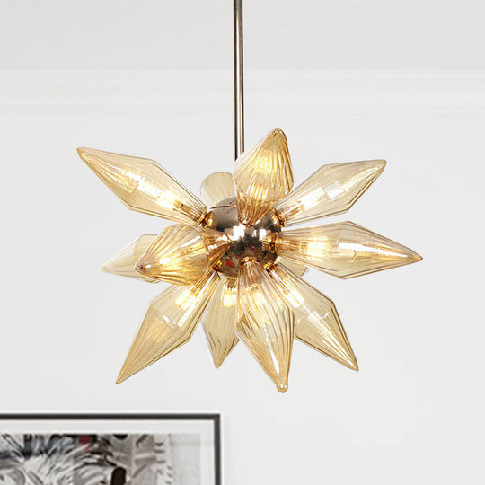 Diamond Clear/Amber Glass Chandelier - Industrial Kitchen Pendant Lighting Fixture (9/12/15 Heads) in Chrome/Gold