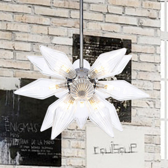 Diamond Clear/Amber Glass Chandelier - Industrial Kitchen Pendant Lighting Fixture (9/12/15 Heads) in Chrome/Gold